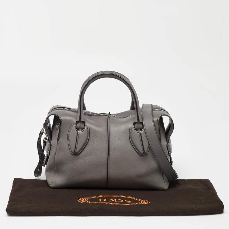 Pre Owned Tod's Grey Leather D-Styling Bauletto Medio Satchel