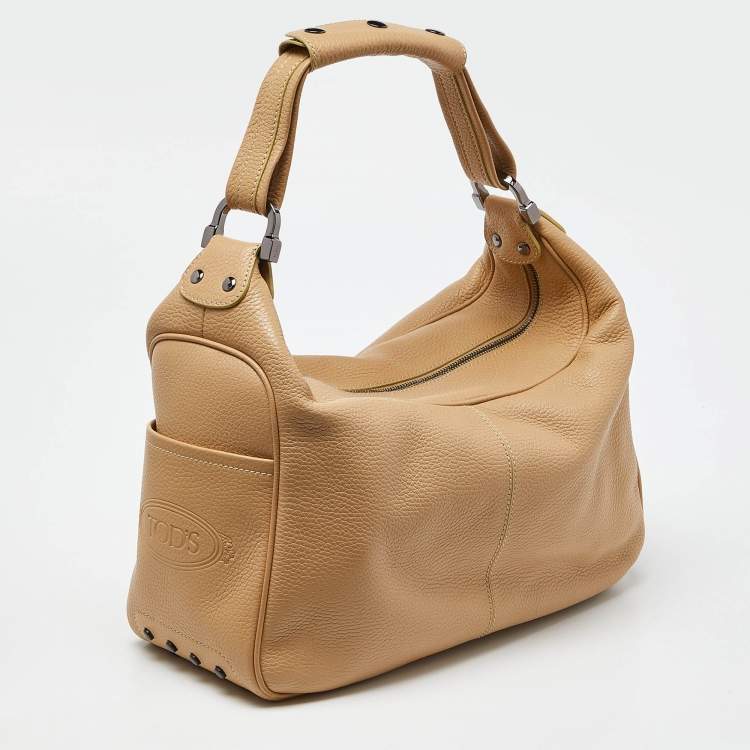Pre Owned Tod's Beige Leather Side Pocket Hobo