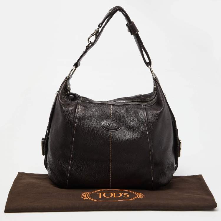 Pre Owned Tod's Dark Brown Leather Side Buckle Hobo