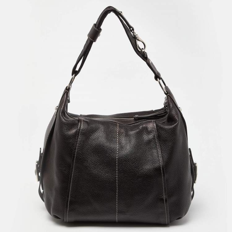 Pre Owned Tod's Dark Brown Leather Side Buckle Hobo