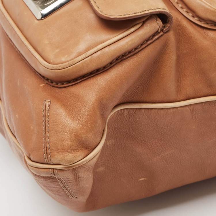 Pre Owned Tod's Brown Leather Took Tracolla Media Hobo 