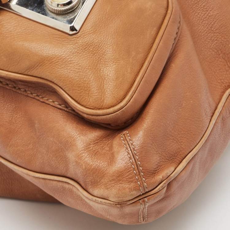 Pre Owned Tod's Brown Leather Took Tracolla Media Hobo 