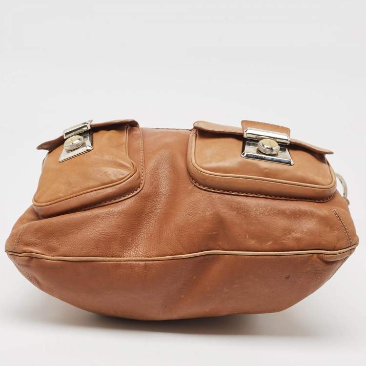 Pre Owned Tod's Brown Leather Took Tracolla Media Hobo 