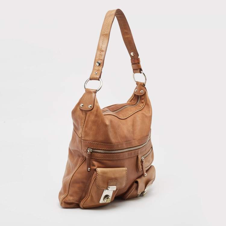 Pre Owned Tod's Brown Leather Took Tracolla Media Hobo 