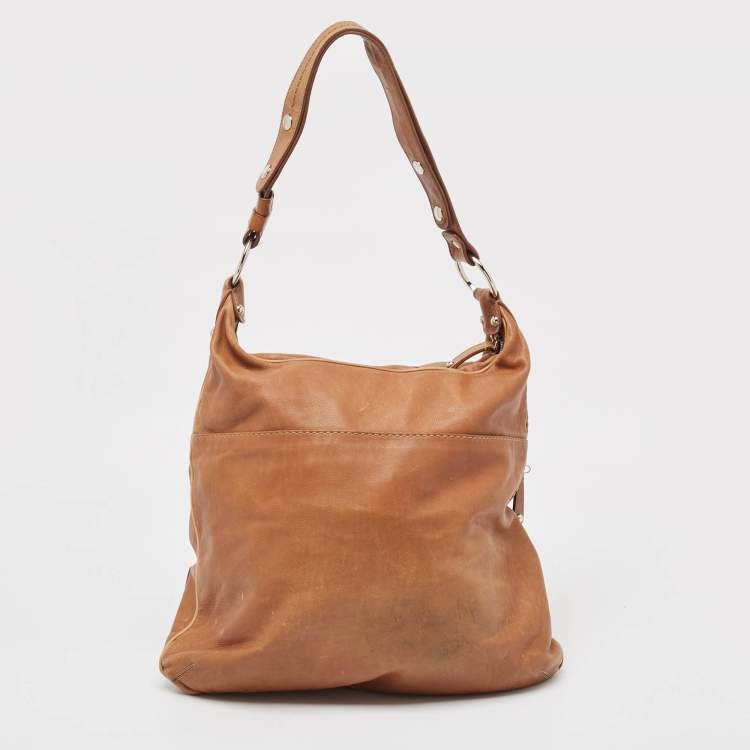 Pre Owned Tod's Brown Leather Took Tracolla Media Hobo 