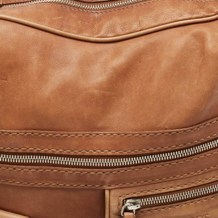 Pre Owned Tod's Brown Leather Took Tracolla Media Hobo 