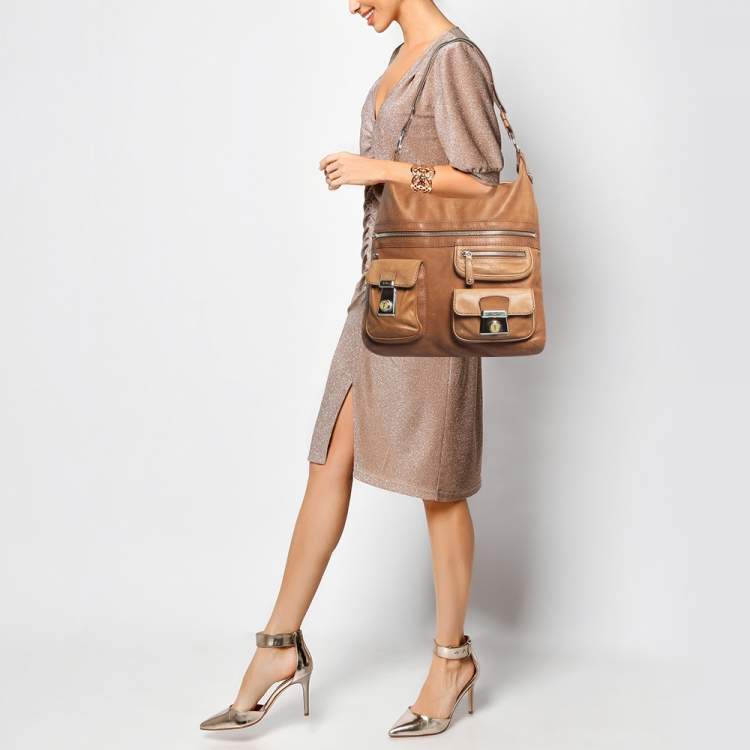 Pre Owned Tod's Brown Leather Took Tracolla Media Hobo 
