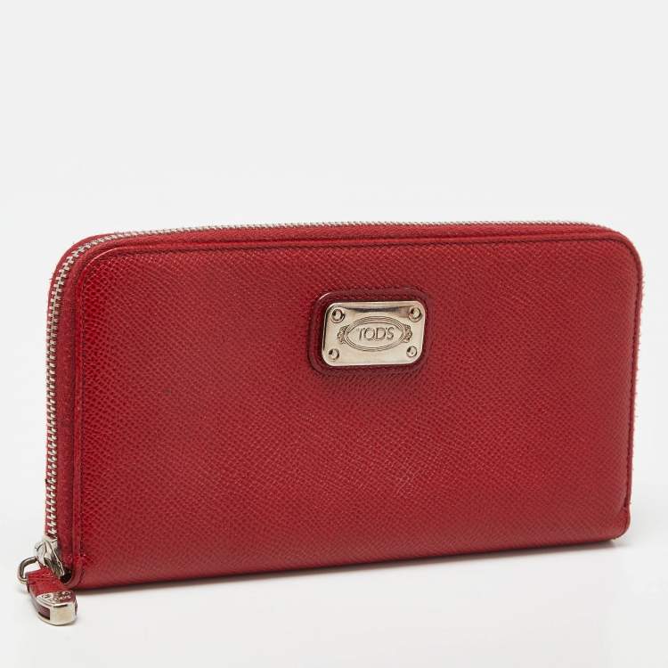Pre Owned Tod's Red Leather Zip Around Wallet