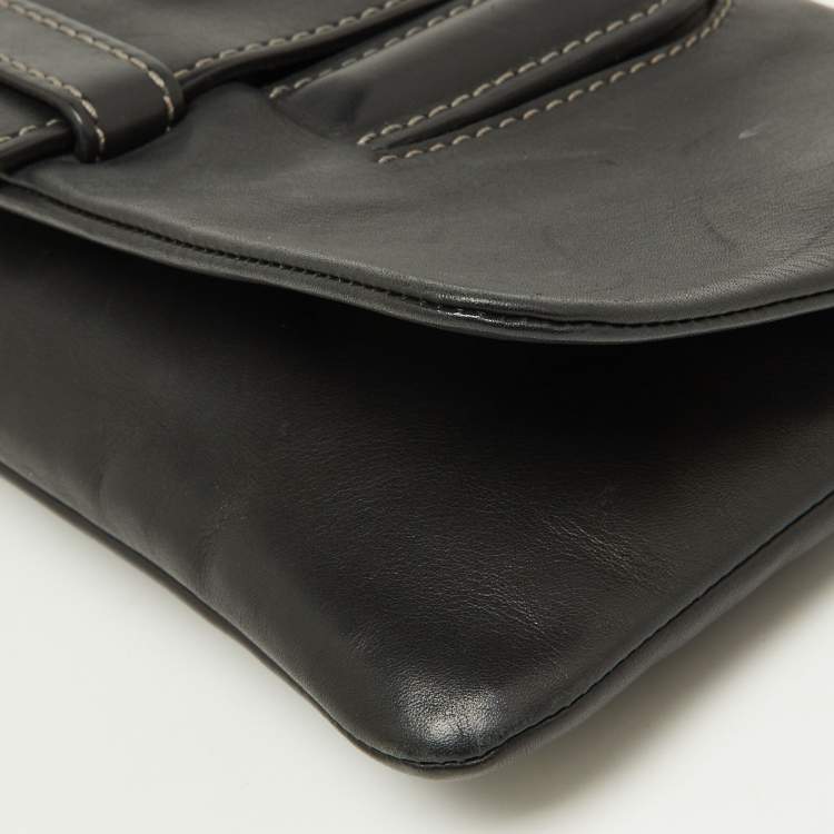 Pre Owned Tod's Black Leather Lucy Flap Clutch