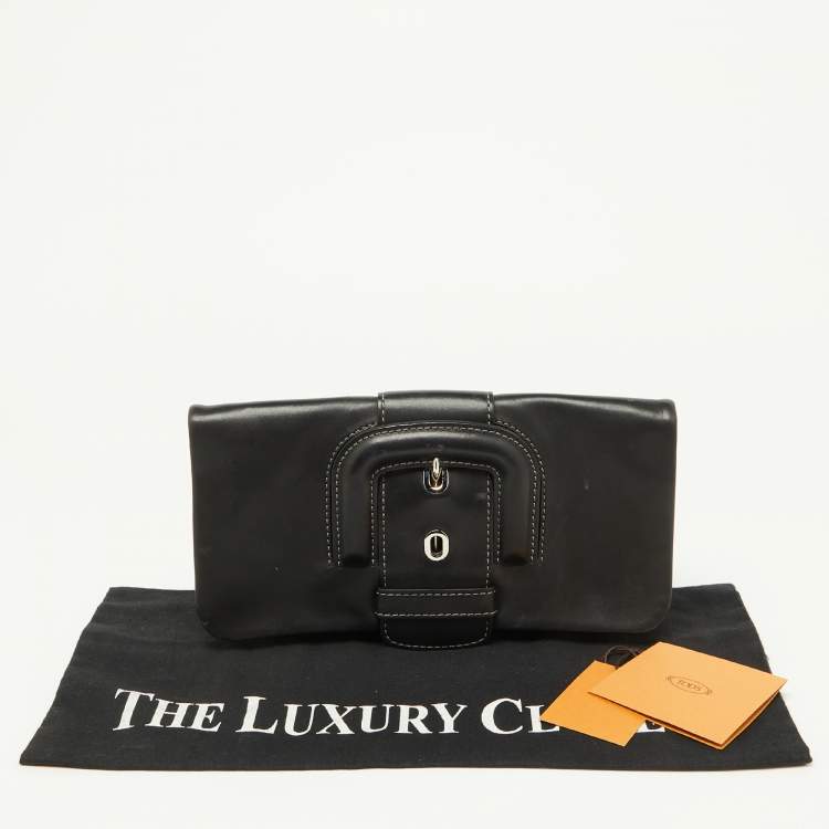 Pre Owned Tod's Black Leather Lucy Flap Clutch