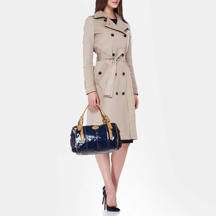 Pre Owned Tod’s Navy Blue/BrownCoated Canvas and Leather G-Bag Easy Sacca Satchel