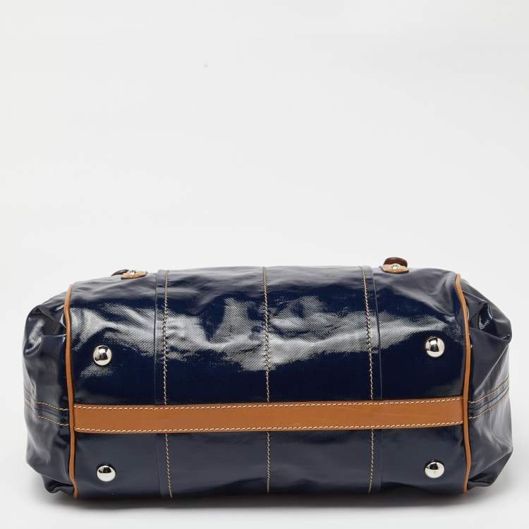 Pre Owned Tod’s Navy Blue/BrownCoated Canvas and Leather G-Bag Easy Sacca Satchel
