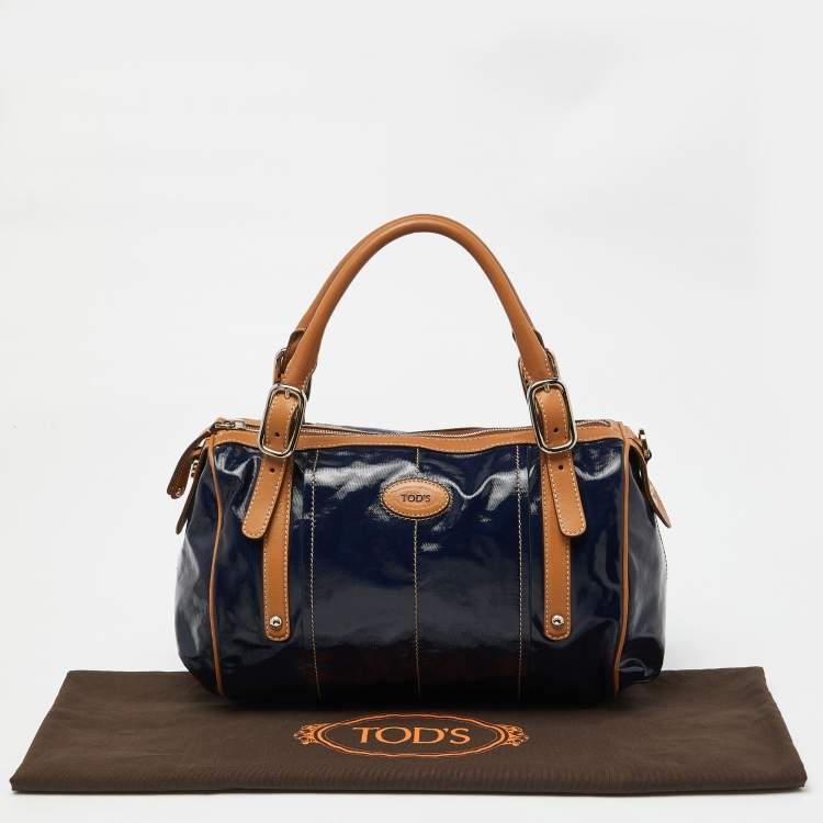 Pre Owned Tod’s Navy Blue/BrownCoated Canvas and Leather G-Bag Easy Sacca Satchel
