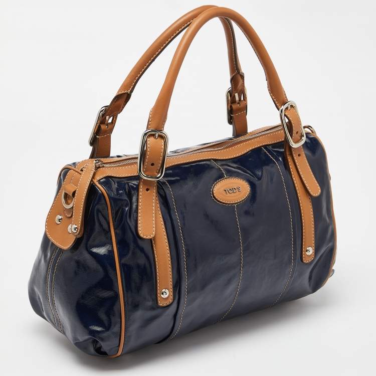 Pre Owned Tod’s Navy Blue/BrownCoated Canvas and Leather G-Bag Easy Sacca Satchel
