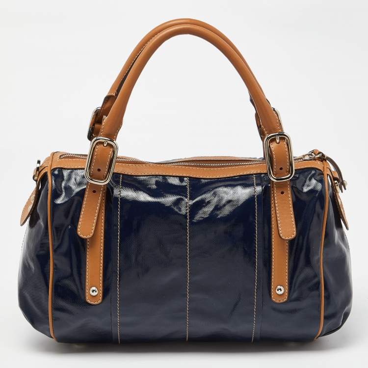 Pre Owned Tod’s Navy Blue/BrownCoated Canvas and Leather G-Bag Easy Sacca Satchel