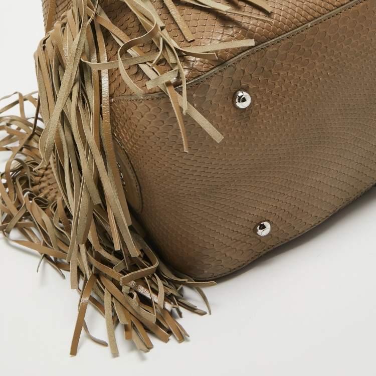 Pre Owned Tod's Beige Snakeskin and Leather Fringe Satchel