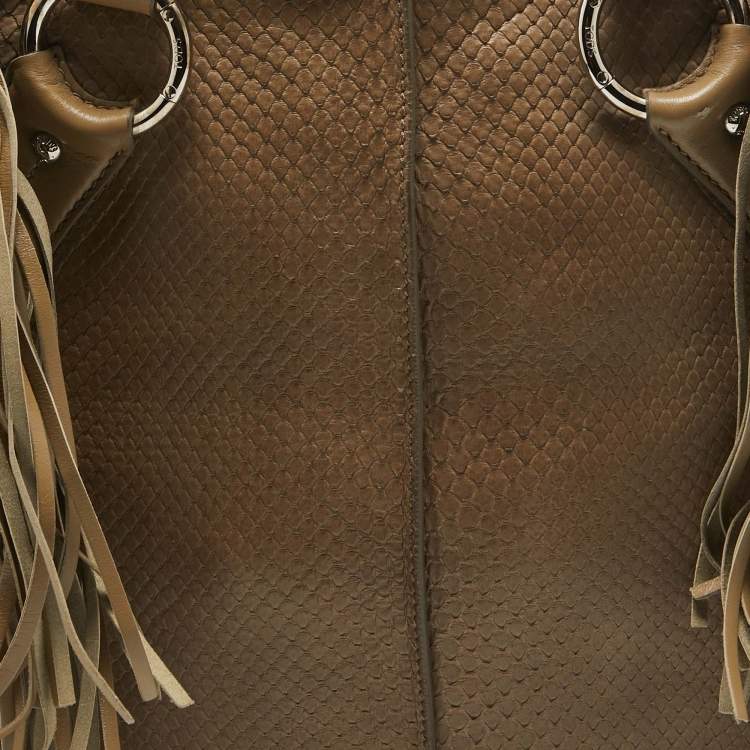 Pre Owned Tod's Beige Snakeskin and Leather Fringe Satchel