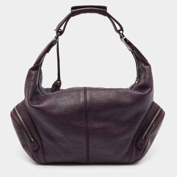 Pre Owned Tod's Purple Leather Charlotte Hobo