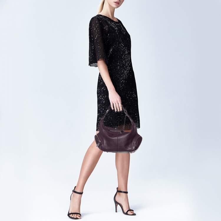 Pre Owned Tod's Purple Leather Charlotte Hobo