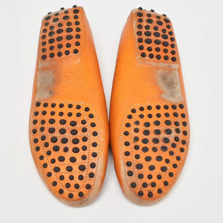 Pre Owned Tod's Orange Leather Penny Slip On Loafers Size 41