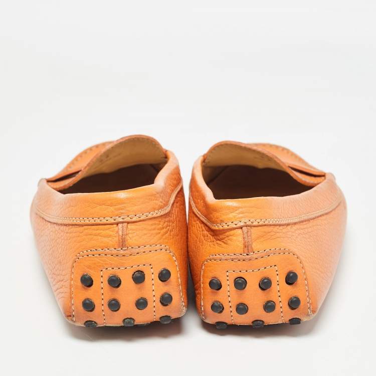 Pre Owned Tod's Orange Leather Penny Slip On Loafers Size 41