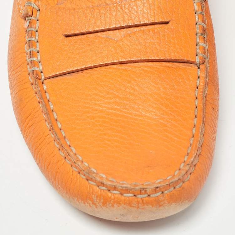 Pre Owned Tod's Orange Leather Penny Slip On Loafers Size 41