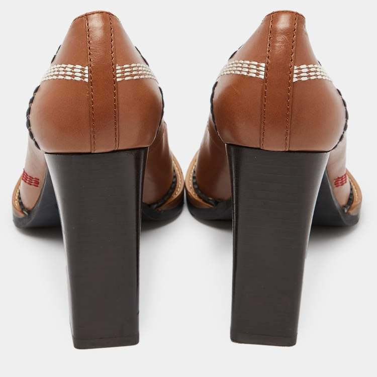 Pre Owned Tod's Brown Leather Platform Pumps Size 37.5 