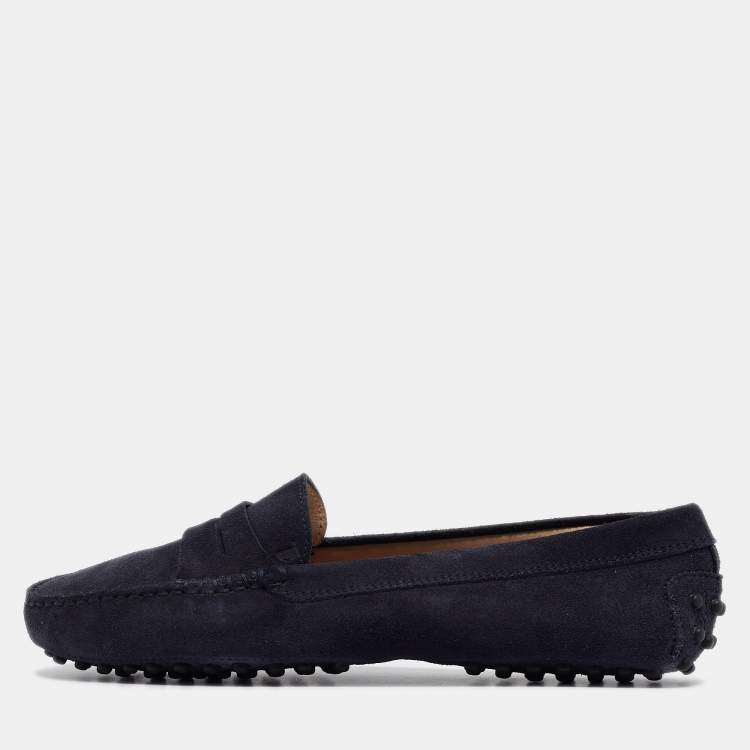 Pre Owned Tod's Navy Blue Suede Penny Loafers Size 37.5