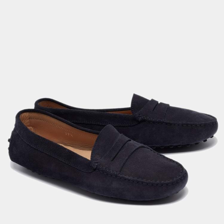 Pre Owned Tod's Navy Blue Suede Penny Loafers Size 37.5