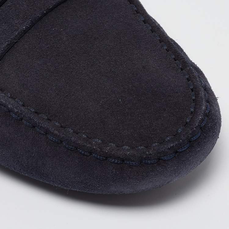 Pre Owned Tod's Navy Blue Suede Penny Loafers Size 37.5