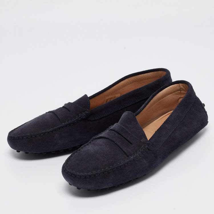 Pre Owned Tod's Navy Blue Suede Penny Loafers Size 37.5