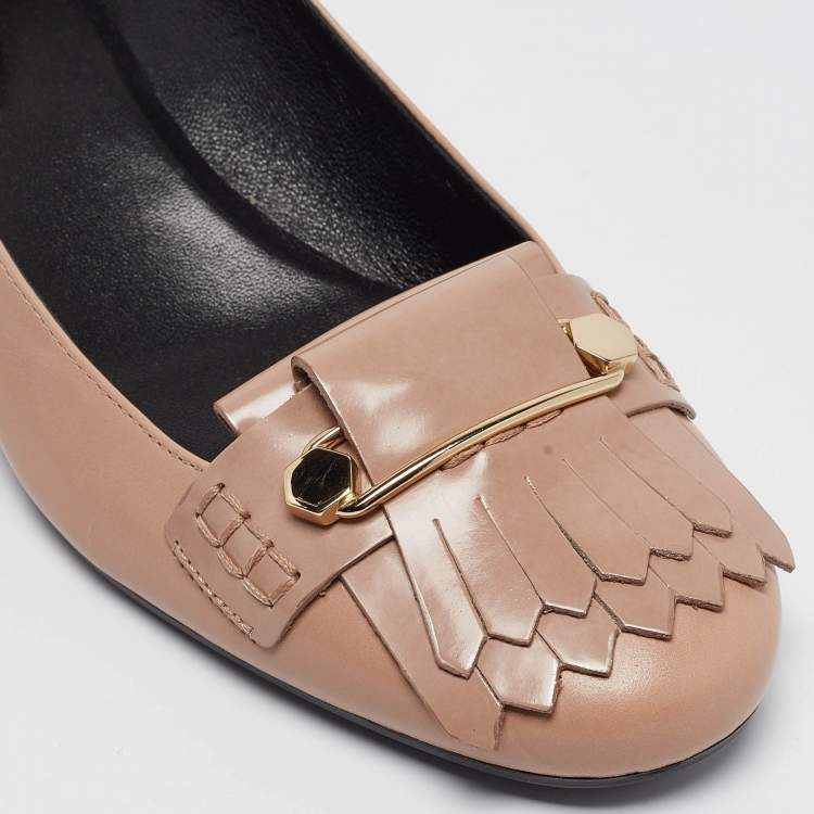 Pre Owned Tod's Beige Leather Fringe Detail Loafer Pumps Size 39