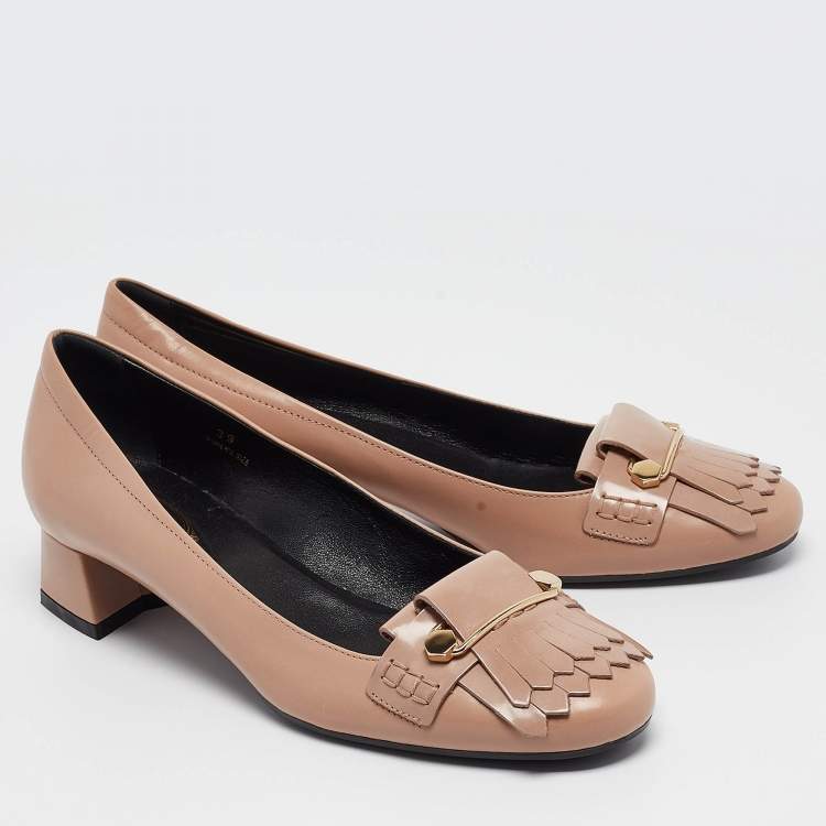 Pre Owned Tod's Beige Leather Fringe Detail Loafer Pumps Size 39