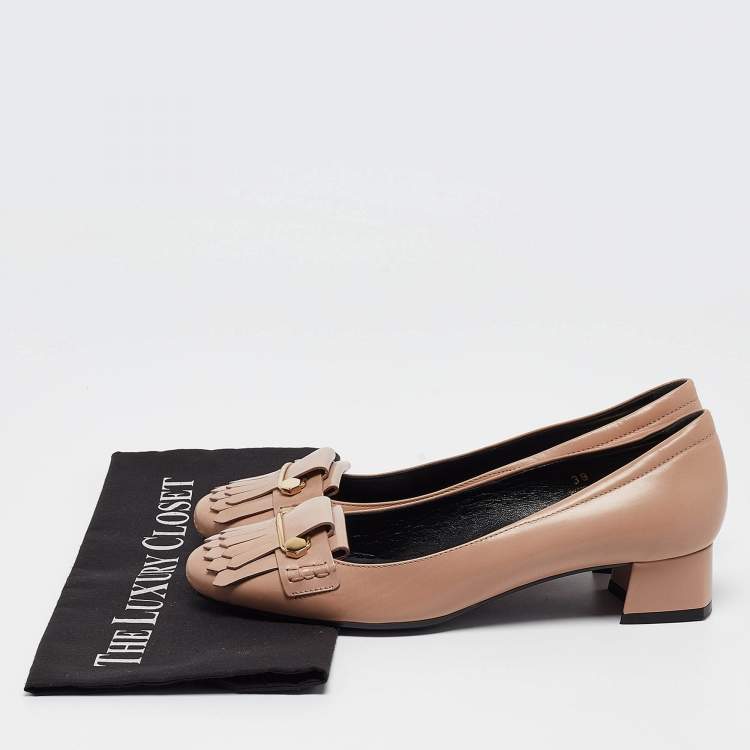 Pre Owned Tod's Beige Leather Fringe Detail Loafer Pumps Size 39