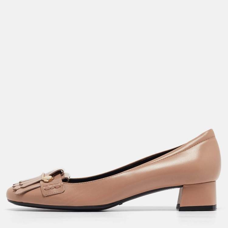 Pre Owned Tod's Beige Leather Fringe Detail Loafer Pumps Size 39