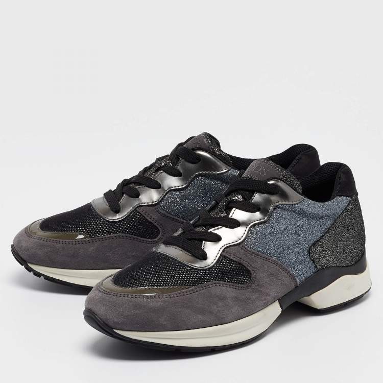 Pre Owned Tod's Multicolor Suede and Glitter Low Top Sneakers Size 37