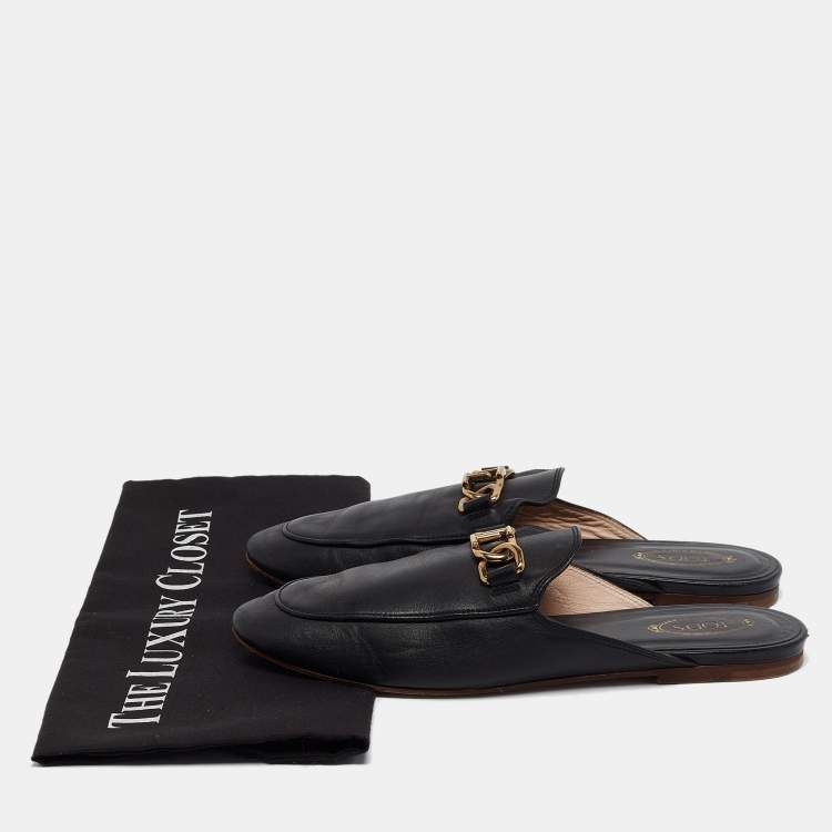 Pre Owned Tod's Black Leather Slip On Mules Size 37.5 