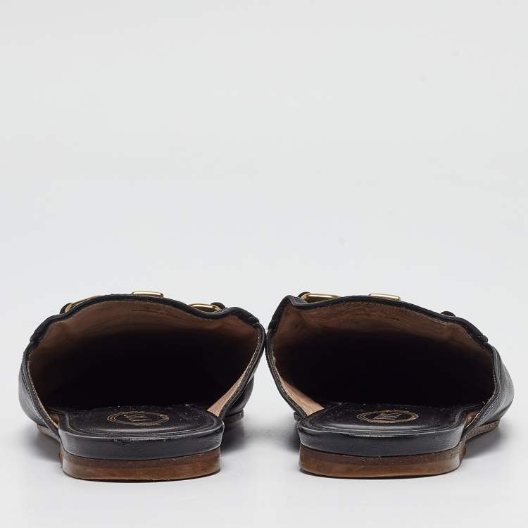 Pre Owned Tod's Black Leather Slip On Mules Size 37.5 