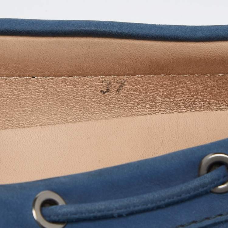 Pre Owned Tod's Blue Nubuck Leather Bow Slip On Loafers Size 37