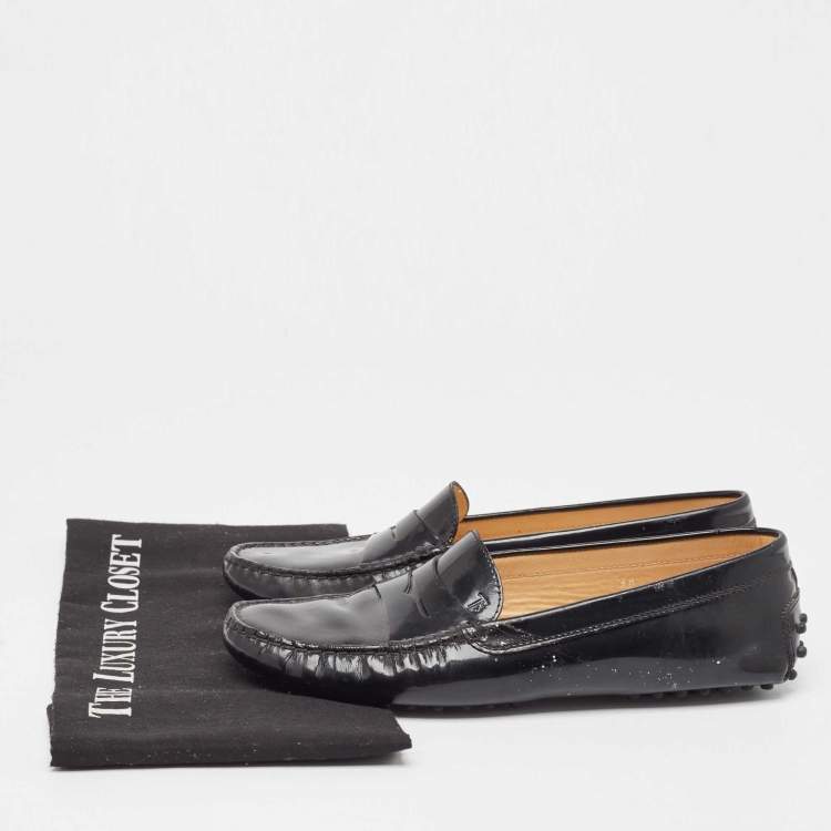 Pre Owned Tod's Black Patent Leather Slip On Loafers Size 38