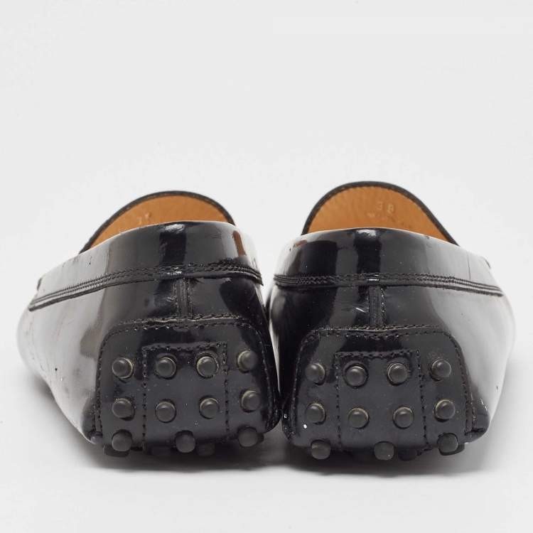 Pre Owned Tod's Black Patent Leather Slip On Loafers Size 38