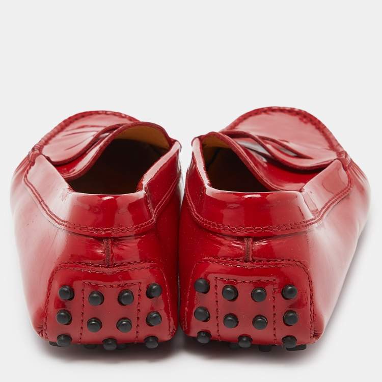 Pre Owned Tod's Red Patent Leather Penny Slip On Loafers Size 36.5