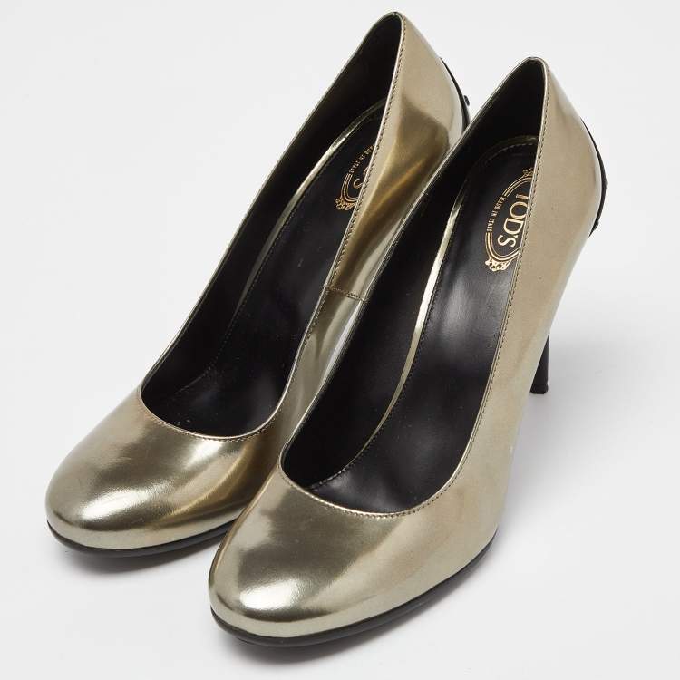 Pre Owned Tod's Metallic Leather Round Toe Pumps Size 40