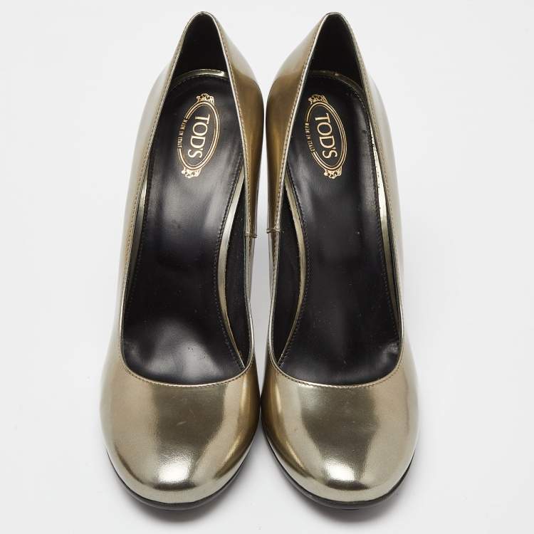 Pre Owned Tod's Metallic Leather Round Toe Pumps Size 40