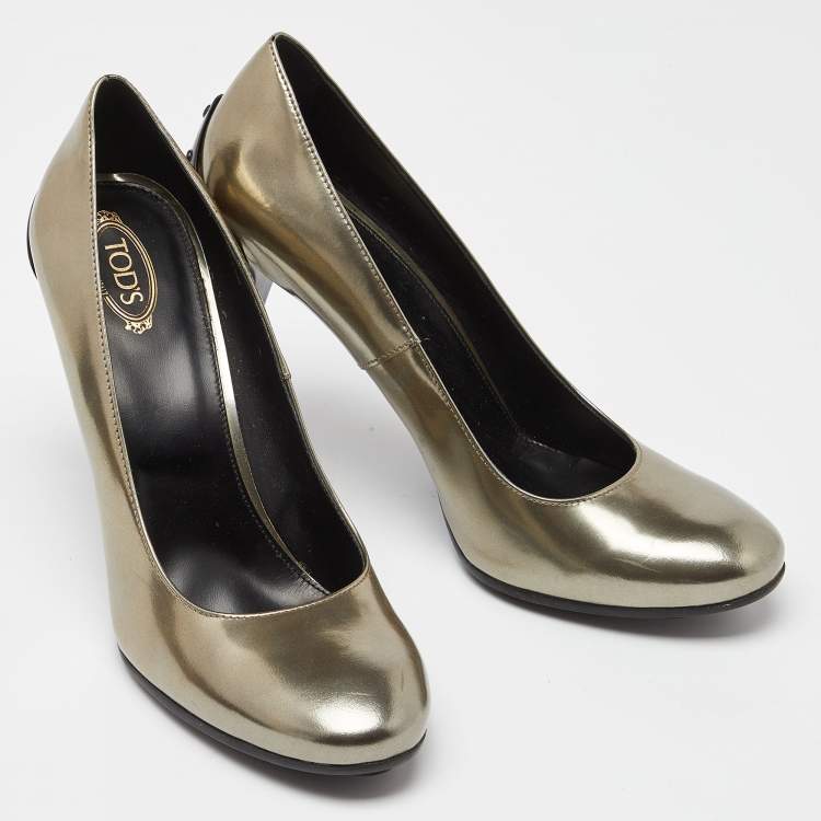 Pre Owned Tod's Metallic Leather Round Toe Pumps Size 40