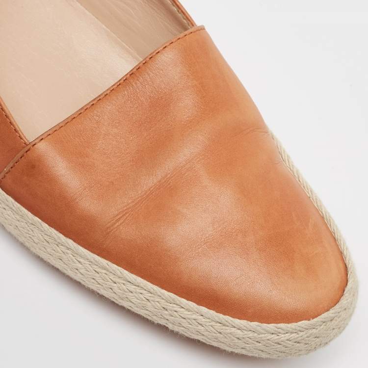 Pre Owned Tod's Brown Leather Espadrille Flats Size 38