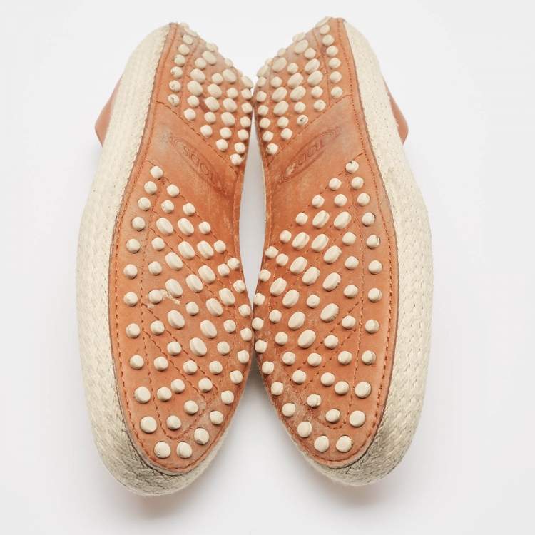 Pre Owned Tod's Brown Leather Espadrille Flats Size 38