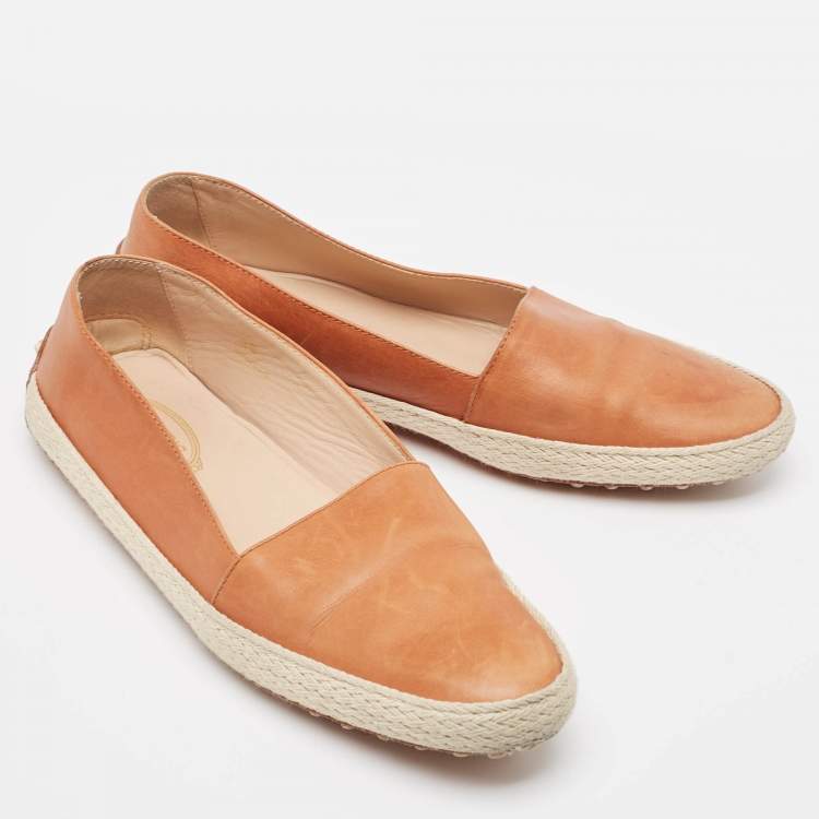 Pre Owned Tod's Brown Leather Espadrille Flats Size 38