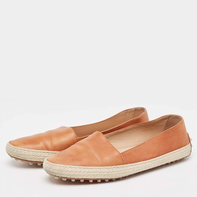 Pre Owned Tod's Brown Leather Espadrille Flats Size 38