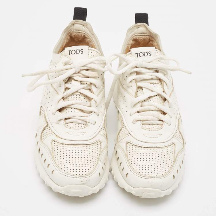 Pre Owned Tod's White Leather Lace Up Sneakers Size 36